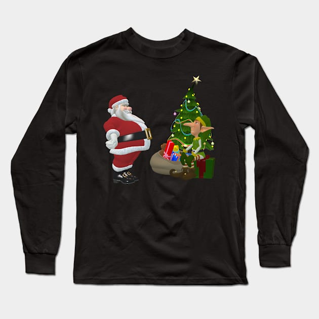 Merry Christmas Santa Tree Gifts & Elf Long Sleeve T-Shirt by holidaystore